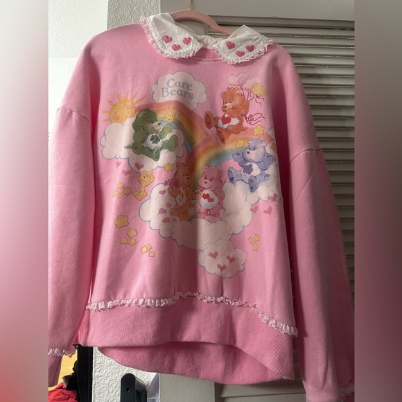Dolls Kill Sweaters - Pink Care Bears Sweatshirt with Heart Collar